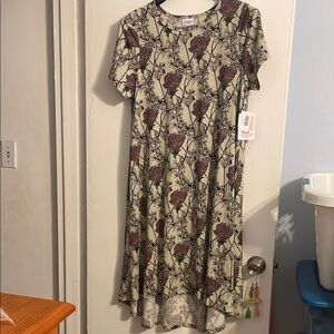 LuLaRoe Green Brown A-Line Flutter Sleeve Dress